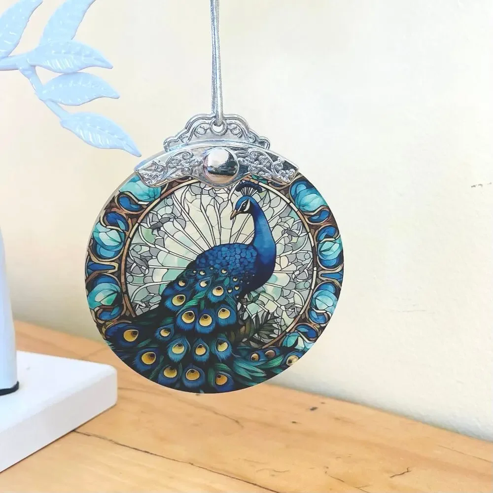Glass Peacock Window Ornament Suncatcher Stained Glass Style Christmas Ornament